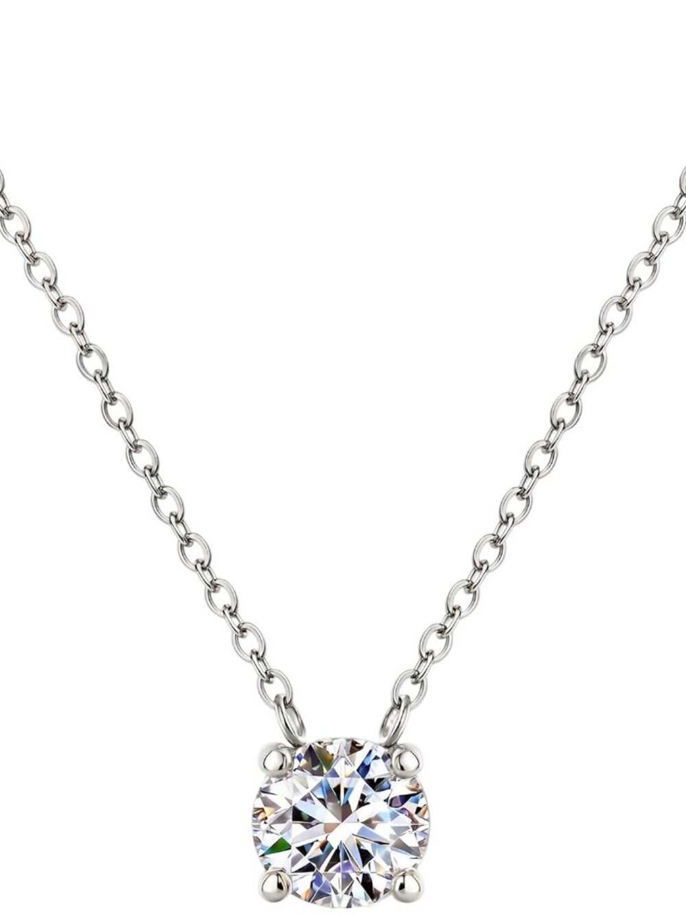 18K Gold Plated Pendant Necklace for Women, 1.2 Carat 7mm Cubic Zirconia Solitai